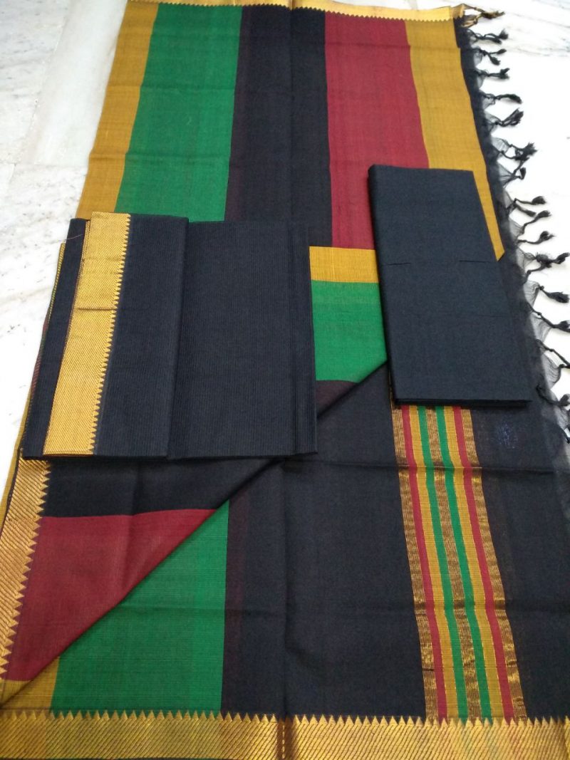 Black Color Mangalagiri Cotton Dress materials-1