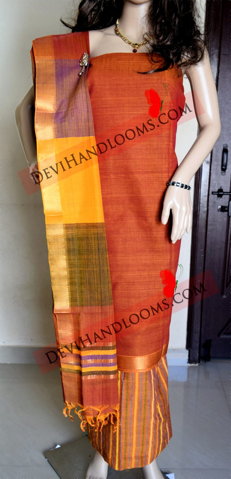 Mangalagiri Handloom Carnelian Color Cotton Dress Material