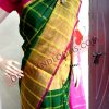 Uppada Forest Green Color Big Checks with Big border Silk saree-1