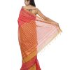 Dark pink Color Mangalagiri Cotton Saree with pochampally ikat design on border- back view