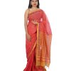 Dark pink Color Mangalagiri Cotton Saree with pochampally ikat design on border-front view