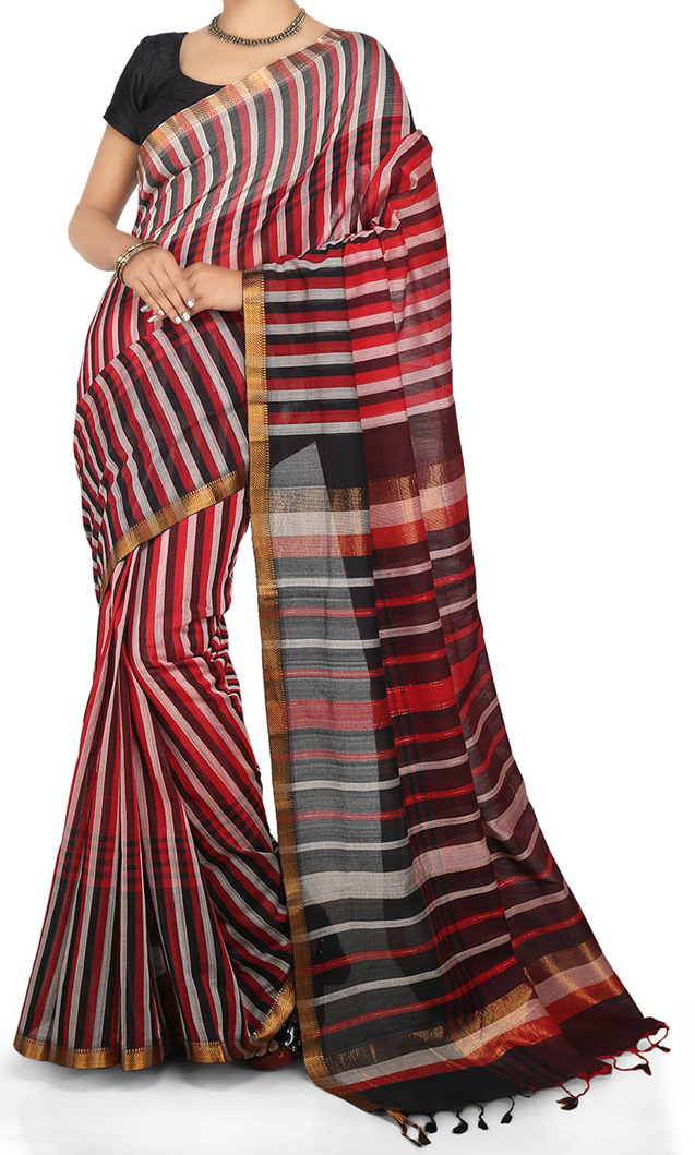 multicolor-mangalagiri-stripes-cotton-saree-front-view