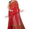 Red color mangalgiri cotton saree - front view
