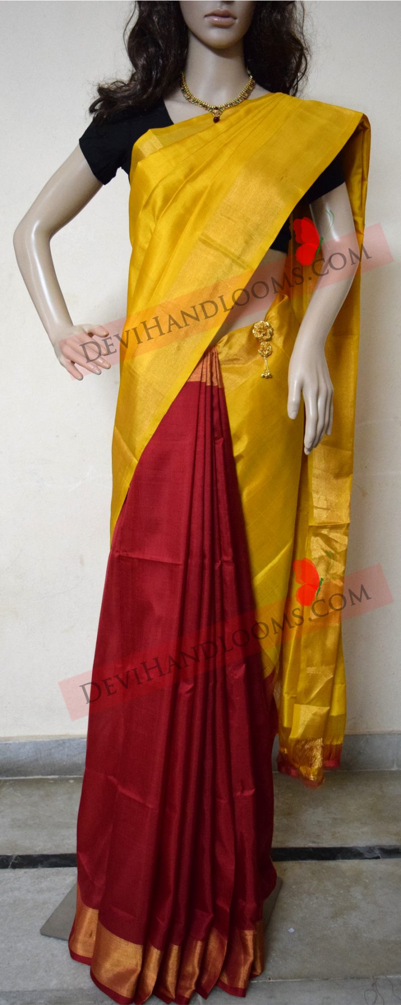 red-with-mustard-uppada-silk-saree-front-view