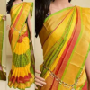 Uppada Yellow with Green Color Checks Silk Saree with Gold color border-1