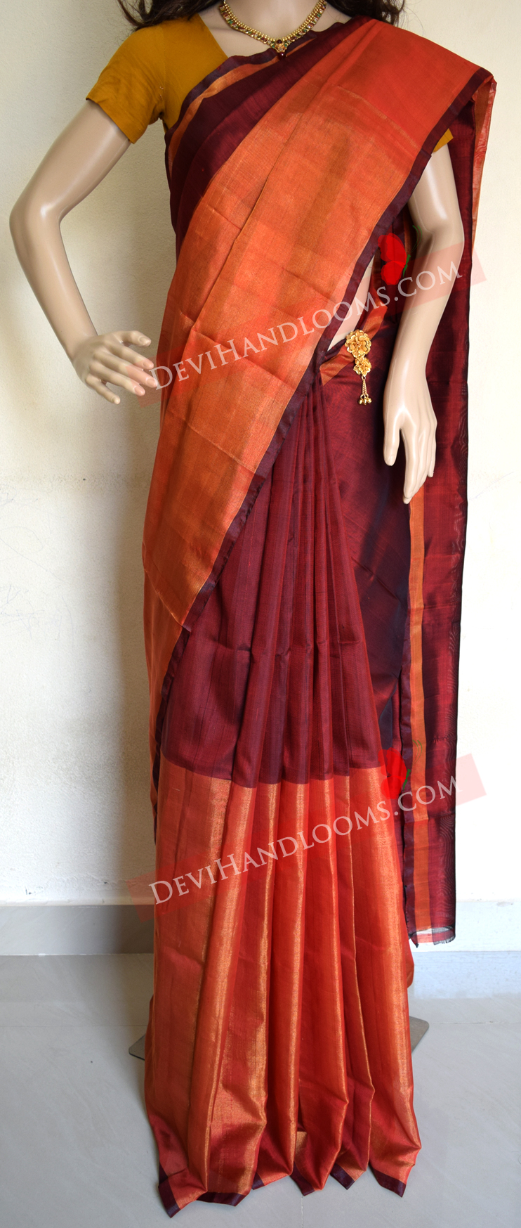 Deep Maroon Color Uppada off Tisue Silk Saree – Devi Handlooms