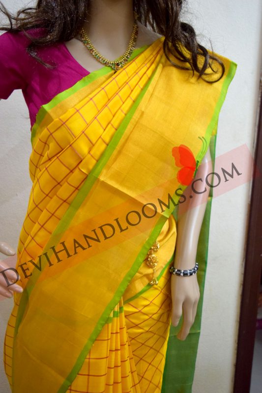 Uppada Yellow Colored Small Checks silk saree – Devi Handlooms ...