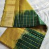 Uppada Forest Green small checks and Mustard yellow Half and Half Silk saree
