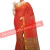 Handwoven Mangalagiri Rust and multi color half and half cotton saree with blouse-1
